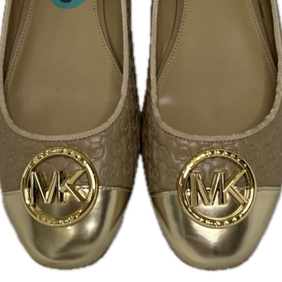 Michael Kors Ballet Flats MK Logo Embossed Gold Tan Beige 8M Luxe Neutral - Picture 17 of 17